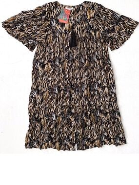 Go Softly Nwt Neutral Ikat Short Sleeve Full Zip Front Patio Dress Large L
